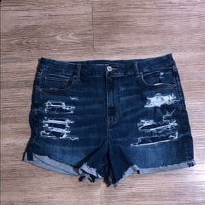 New American Eagle Dark Blue Distressed Jean Shorts 18